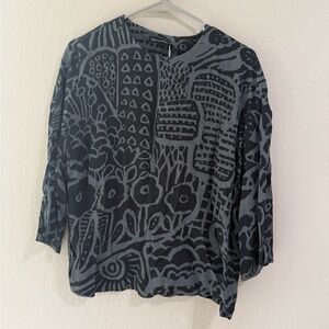 NWT Marimekko “Gret Adam” Crepe Shirt – Black/Grey (Size 38)